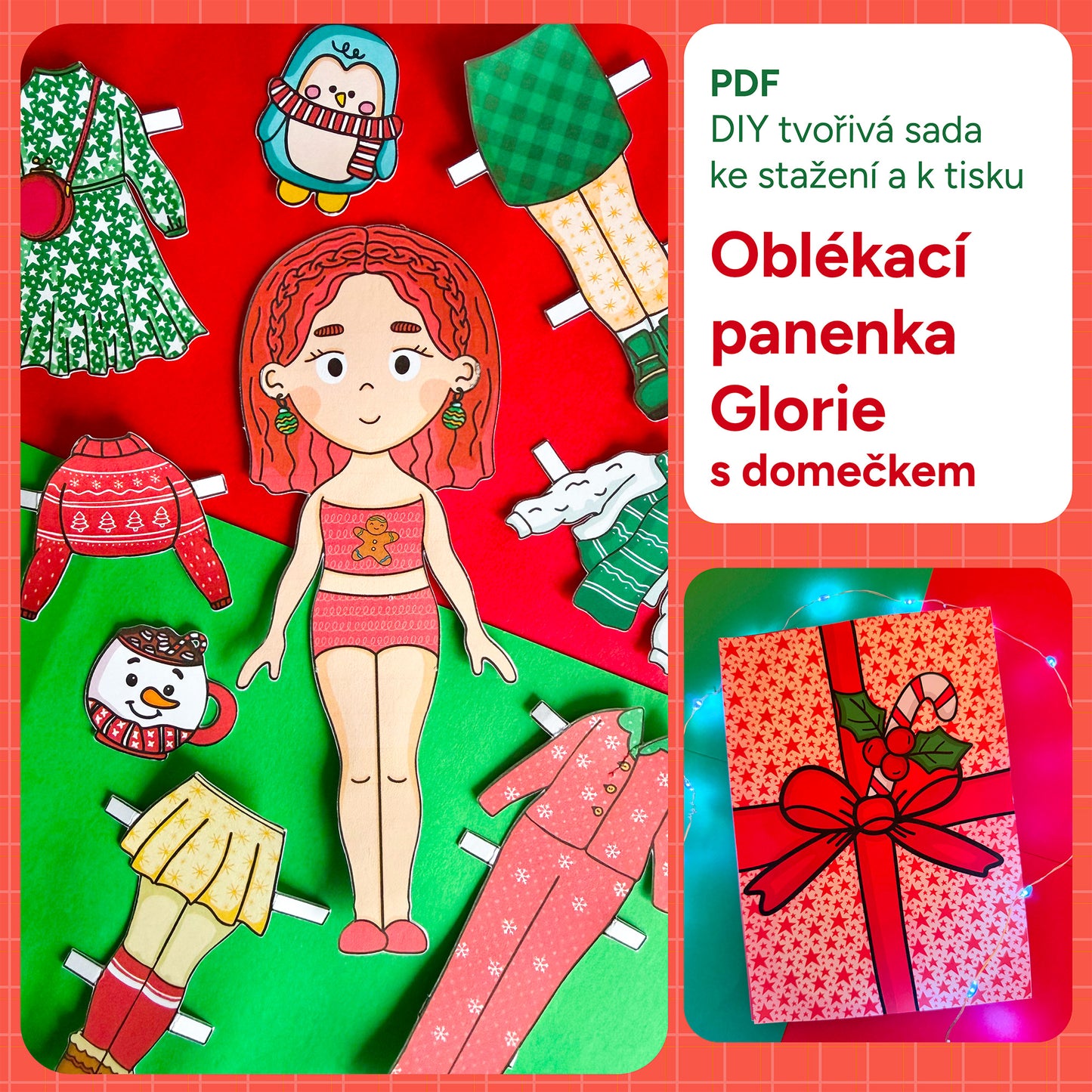 Oblékací panenka "Glorie" s ložnicí - vystřihovánka k vytištění