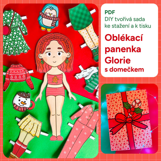 Oblékací panenka "Glorie" s ložnicí - vystřihovánka k vytištění