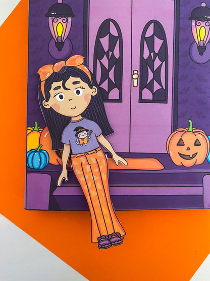 Oblékací panenka "čarodějka" s domečkem - DIY tvořivá sada k vytištění