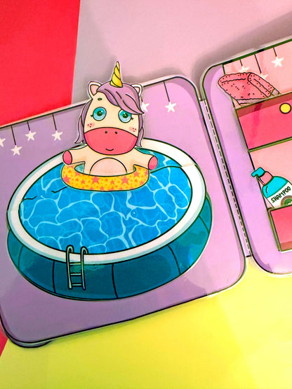 Oblékací "Jednorožec" s domečkem - vystřihovánka k vytištění