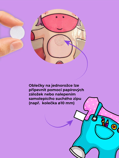 Oblékací "Jednorožec" s domečkem - vystřihovánka k vytištění