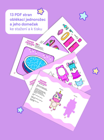 Oblékací "Jednorožec" s domečkem - vystřihovánka k vytištění