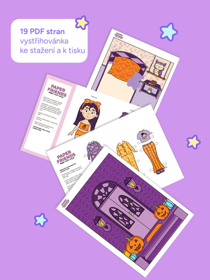 Oblékací panenka "čarodějka" s domečkem - DIY tvořivá sada k vytištění