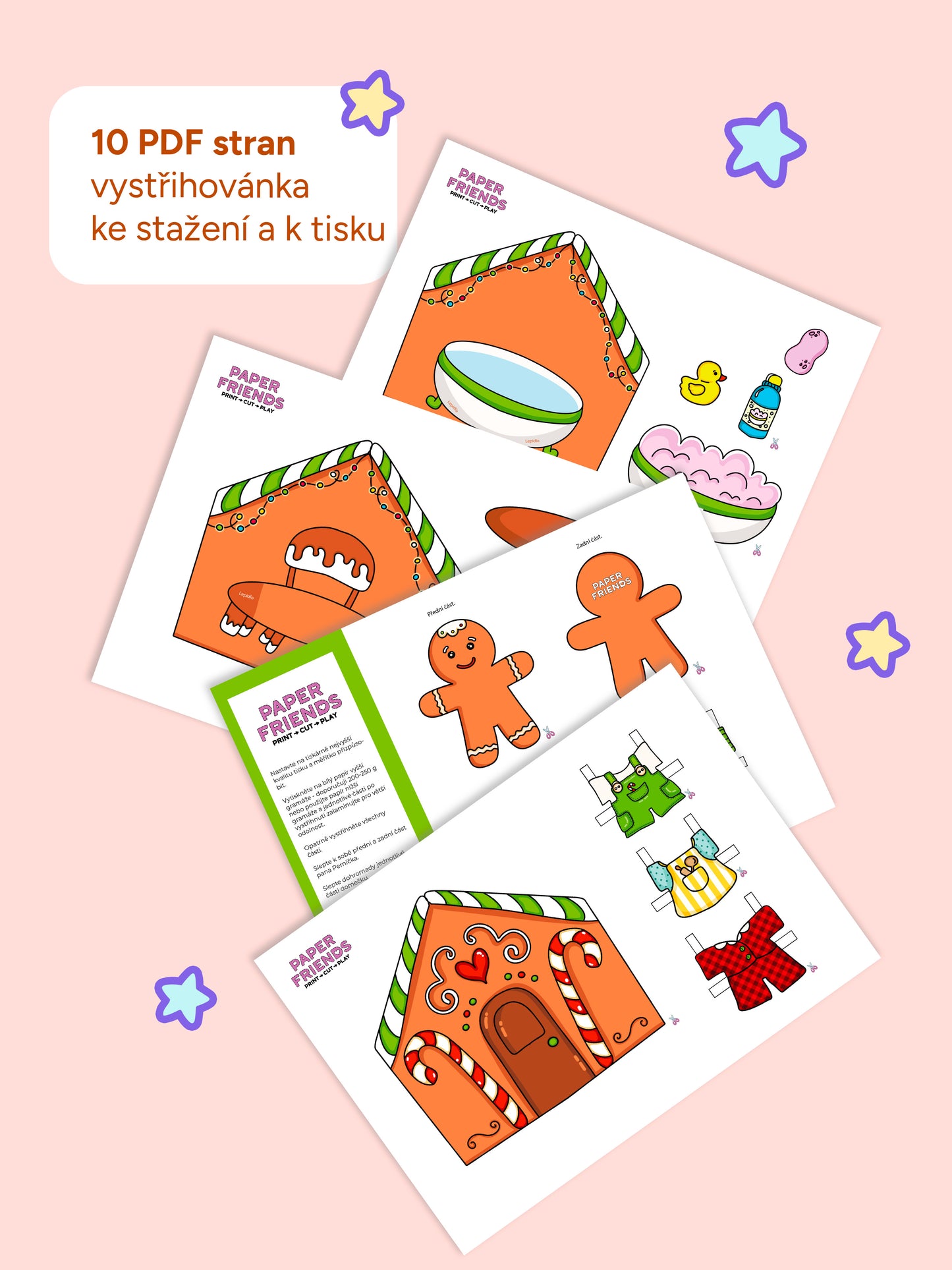 Oblékací "pan Perníček" s domečkem - vystřihovánka k vytištění