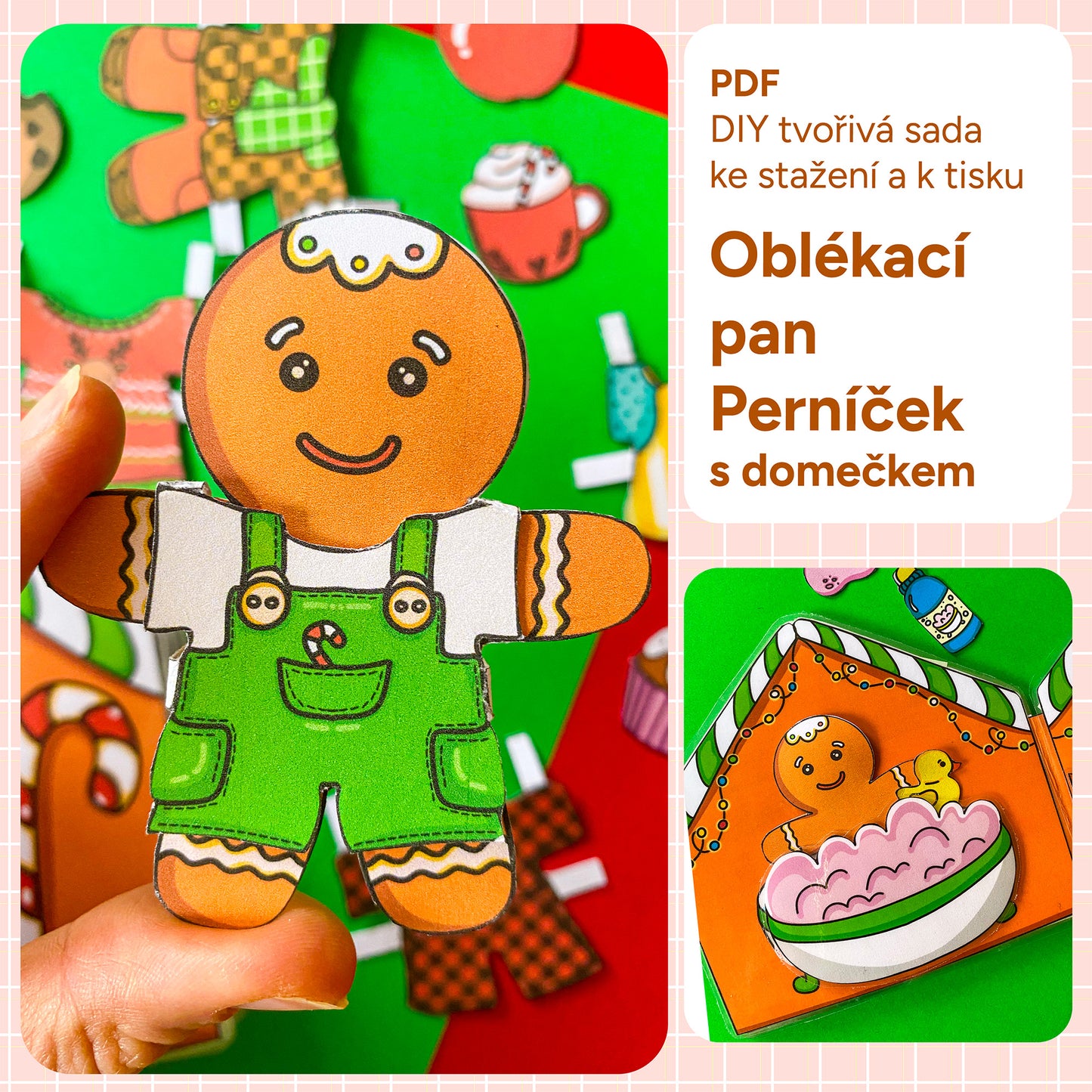 Oblékací "pan Perníček" s domečkem - vystřihovánka k vytištění