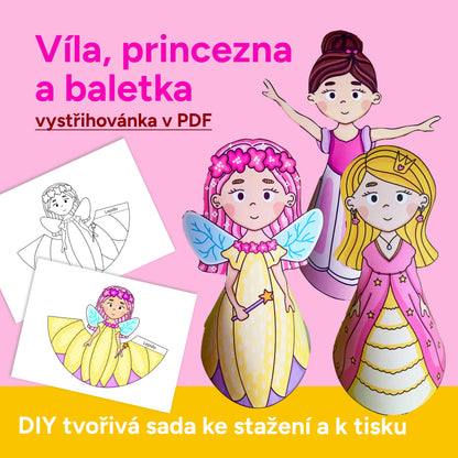 Víla, princezna a baletka - papírové postavičky