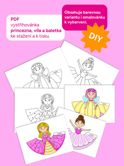 Víla, princezna a baletka - papírové postavičky