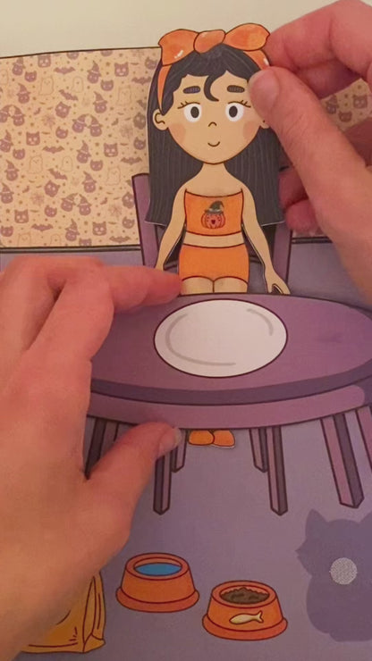 Oblékací panenka "čarodějka" s domečkem - DIY tvořivá sada k vytištění